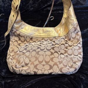 Coach Metallic Gold and Tan Shoulder Bag
